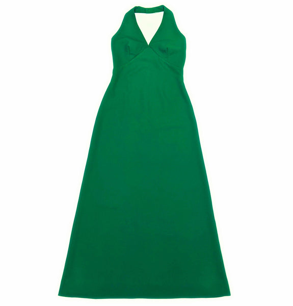 70's Vintage Green Halter Neck Maxi Dress Kitsch Vintage