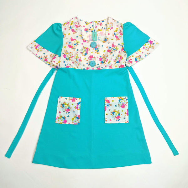 60's Vintage Floral Aqua Mod Dress Kitsch Vintage