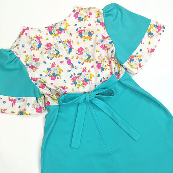 60's Vintage Floral Aqua Mod Dress Kitsch Vintage