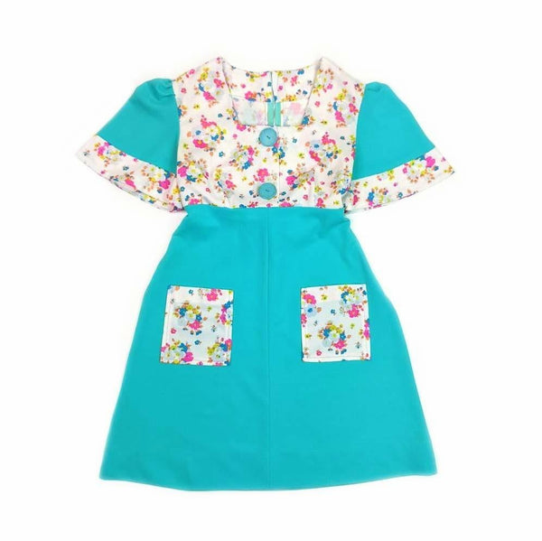 60's Vintage Floral Aqua Mod Dress Kitsch Vintage