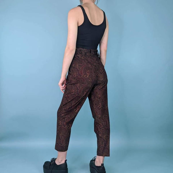 70's / 80's Vintage High Waisted Paisley Brown Pants Kitsch Vintage