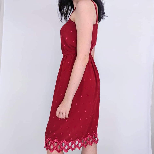 70's Romantic Red Midi Dress Kitsch Vintage