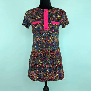 60's Vintage Psychedelics Mod Mini Dress Kitsch Vintage