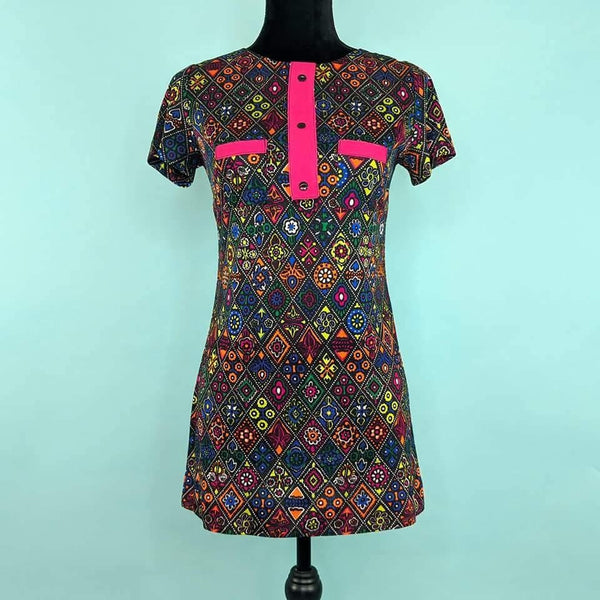 60's Vintage Psychedelics Mod Mini Dress Kitsch Vintage