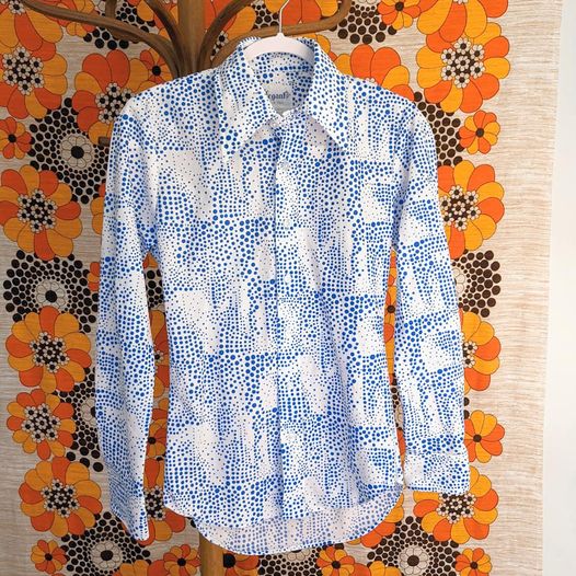 1970's Vintage Deadstock White and Blue Spotty Button Up Shirt