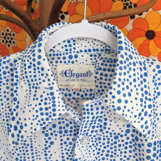 1970's Vintage Deadstock White and Blue Spotty Button Up Shirt