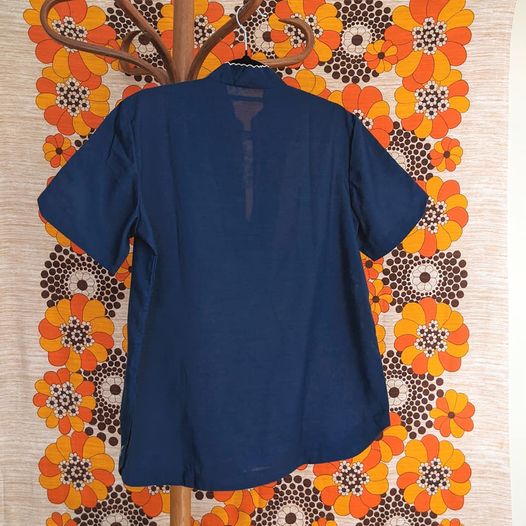 1970's Vintage Blue Floral Embroidered Shirt