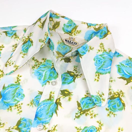 1970's Vintage Deadstock Blue Rose Button Up Shirt