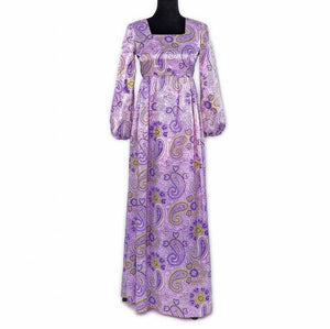 60's / 70's Vintage Purple and Lime Green Paisley Maxi Dress kitsch-vintage.myshopify.com