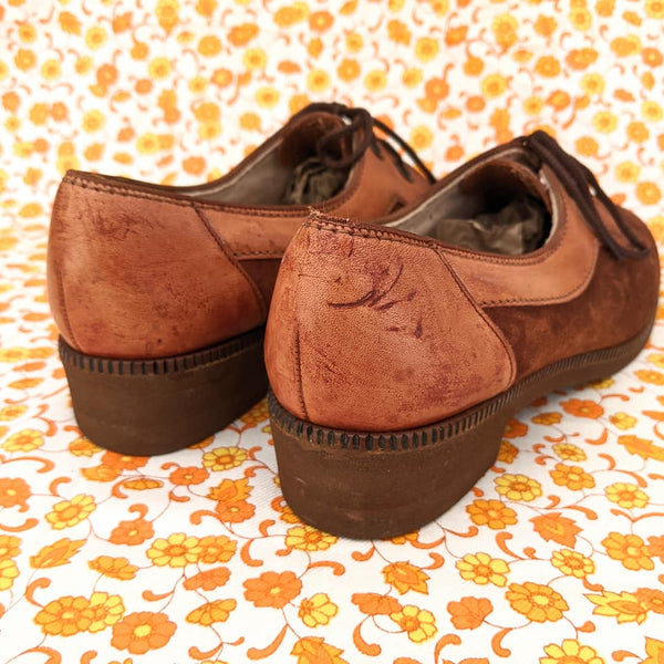 1960's / 1970's Vintage Brown Leather + Suede Shoes