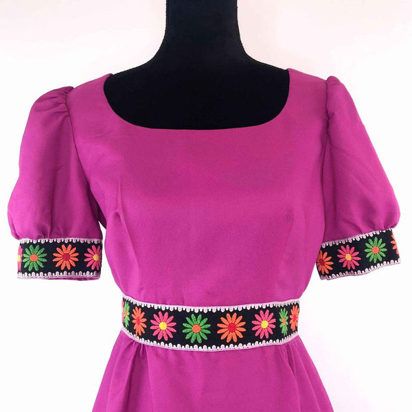 1970's Vintage Magenta Pink Mini Dress