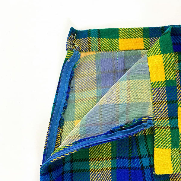 1960's Vintage Blue Green and Yellow Plaid Maxi Skirt