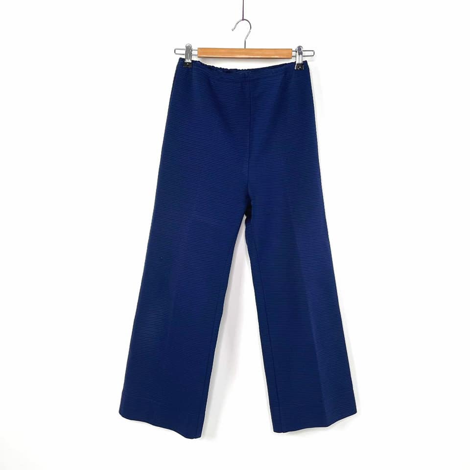 70's Vintage Blue Crimplene High waisted Pants kitsch-vintage.myshopify.com