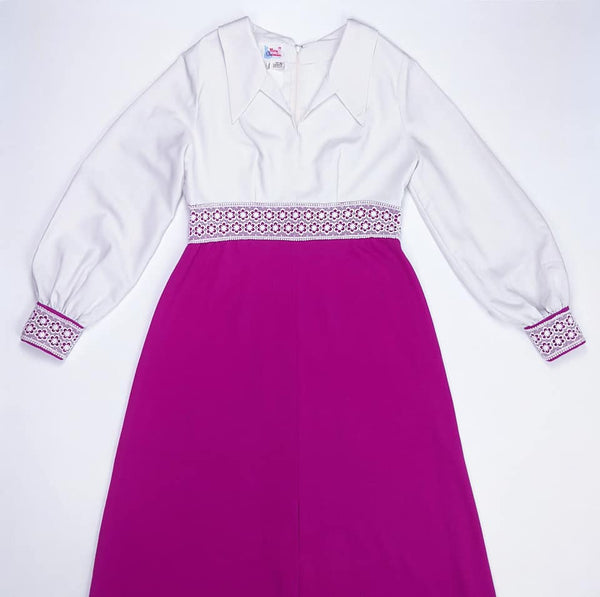 1960's Vintage Magenta and White Maxi Dress