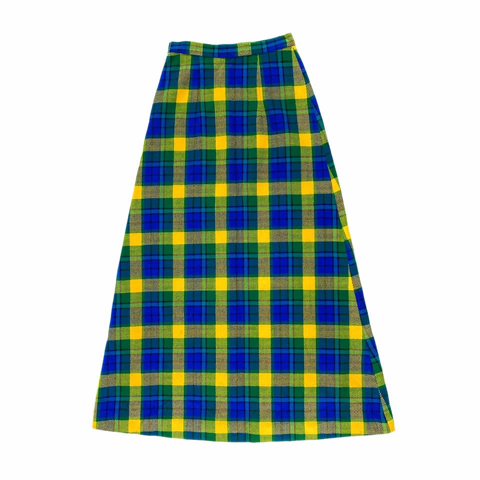 1960's Vintage Blue Green and Yellow Plaid Maxi Skirt