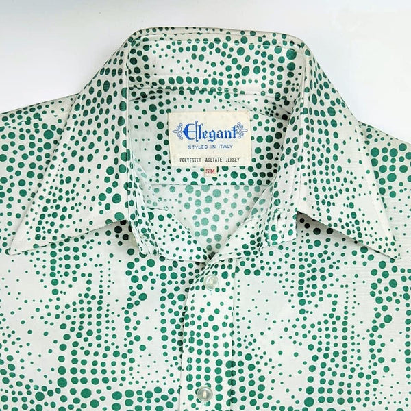 70's Vintage Deadstock White and Green Spotty Button Up Shirt Kitsch Vintage