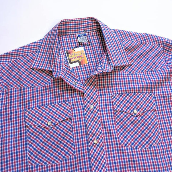 70's / 80's Vintage Western-style Plaid Gingham Button up Shirt Kitsch Vintage