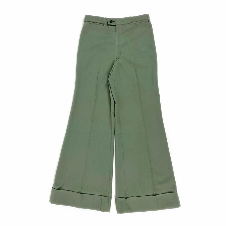 1970's Vintage Deadstock Light Olive Green Flared Trousers