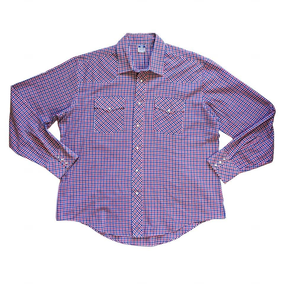 70's / 80's Vintage Western-style Plaid Gingham Button up Shirt Kitsch Vintage