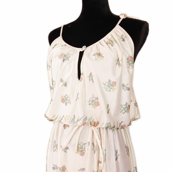 70's Vintage Floral Cream Nylon Dress Kitsch Vintage