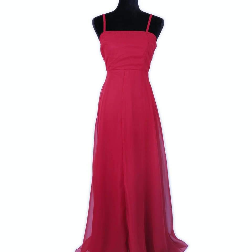 70's Vintage Red Chiffon Maxi Dress Kitsch Vintage