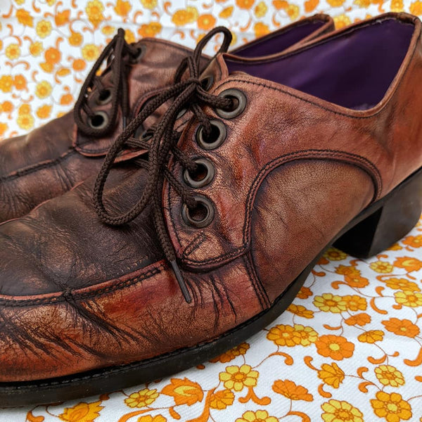 1960's / 1970's Vintage Brown Leather Chunky Shoes