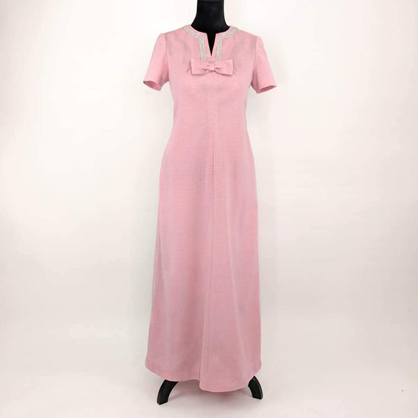 60's Vintage Pink Metallic Mod Maxi Dress Kitsch Vintage