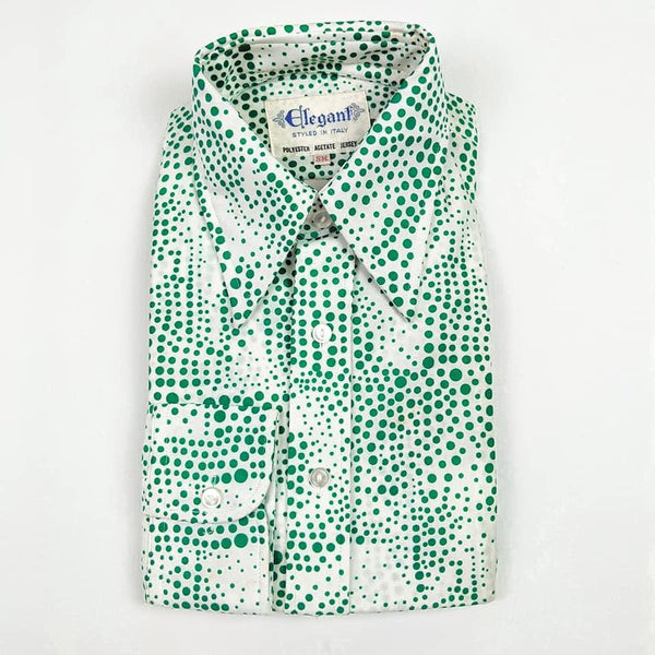 1970's Vintage Deadstock White and Green Spotty Button Up Shirt