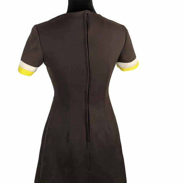 1960's Vintage Brown and Yellow Mod Mini Dress