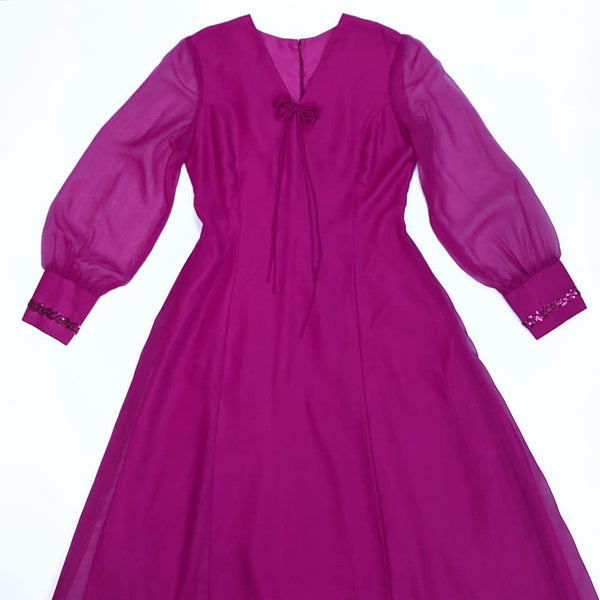 1960's / 1970's Vintage Magenta Chiffon Maxi Dress