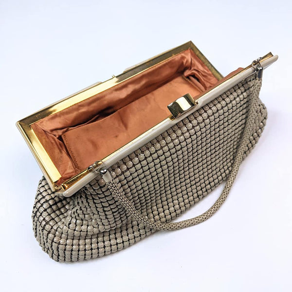 Vintage Genuine Glomesh Cream Brass Mesh Handbag