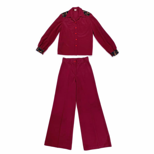 1970's Vintage Deadstock Maroon Top and Pants Set