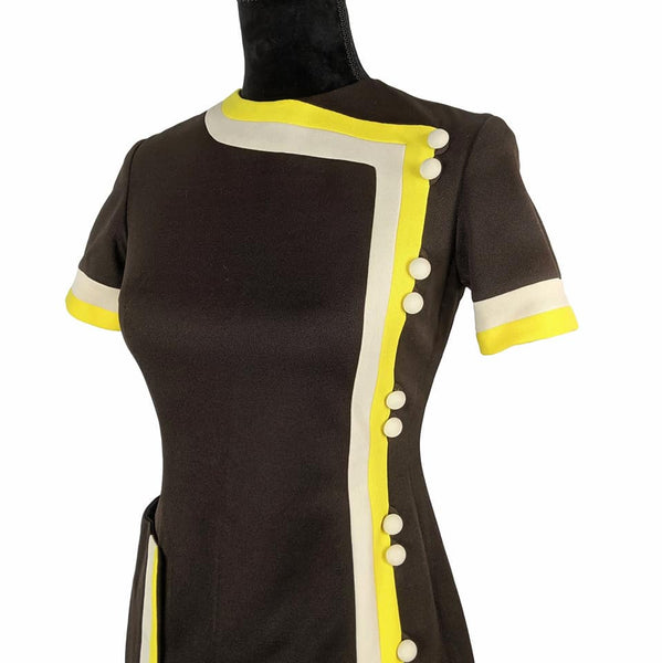 1960's Vintage Brown and Yellow Mod Mini Dress