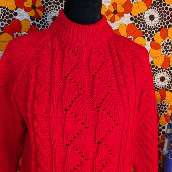 1970's Vintage Red Acrylic Knit Sweater