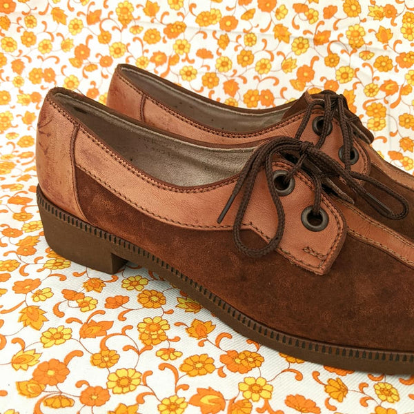 1960's / 1970's Vintage Brown Leather + Suede Shoes