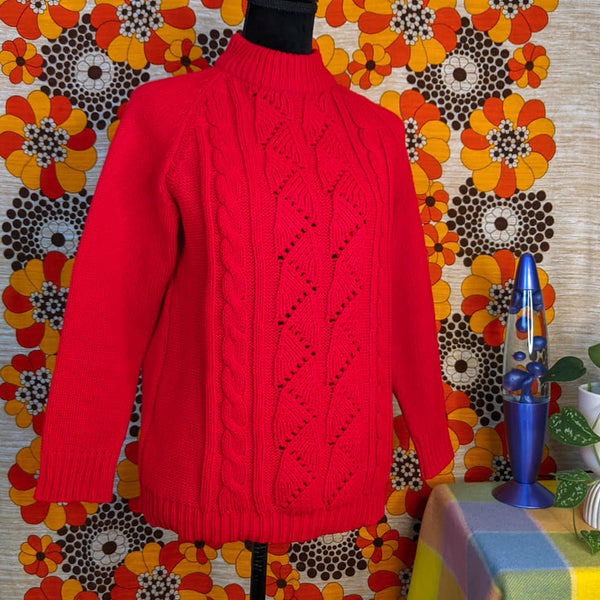 1970's Vintage Red Acrylic Knit Sweater