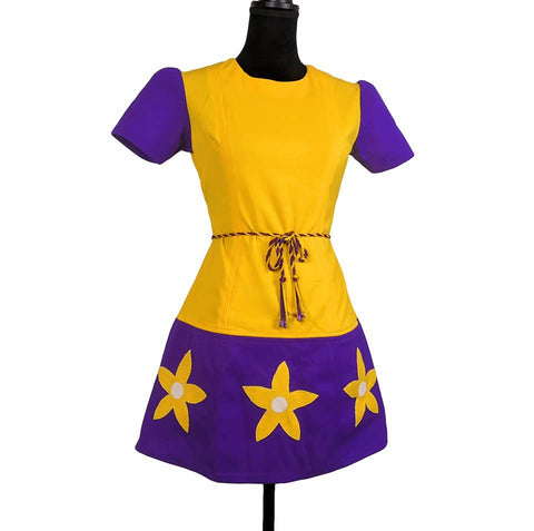 1960's Vintage Yellow and Purple Mod Mini Dress