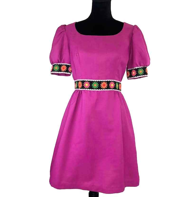 1970's Vintage Magenta Pink Mini Dress