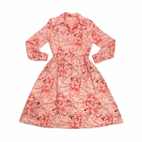 1970's Vintage Peachy Pink Floral Wool Dress